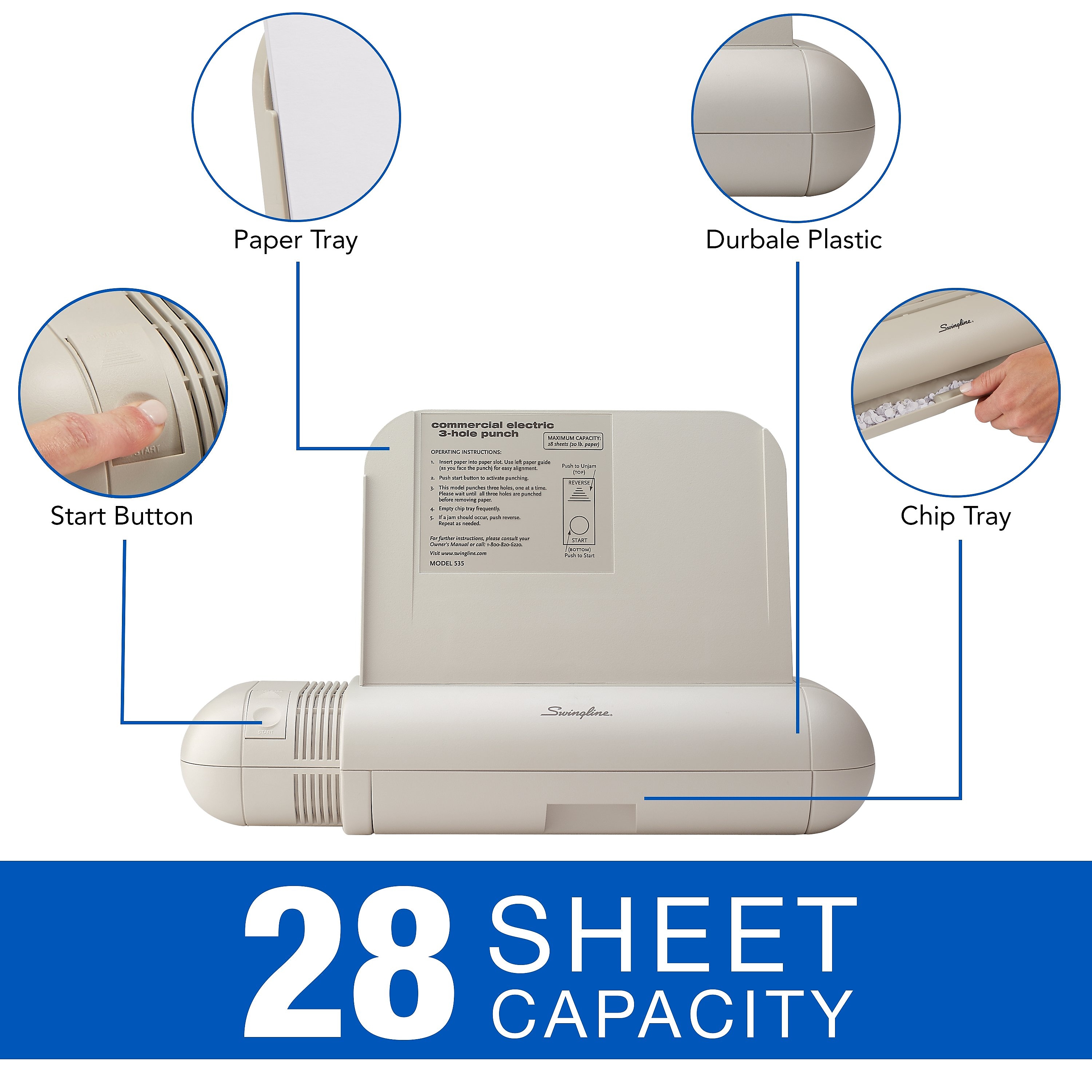 Swingline Commercial Electric 3Hole Punch 28 Sheet Capacity 440311