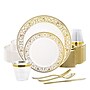 Round Elama Plastic Dinnerware Set, White/Gold, 150 Piece~#|#~0878680D-DACD-4D80-BDE476DE33801FB8_sc7
