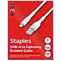 Staples TECH Lightning to USB-A Charging Cable, 6.5 ft, White, Fast Charge/Data Sync Cable, 2-Pack~#|#~08F99423-182D-4803-94C517717A9F26EE_sc7