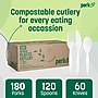 Perk Eco Compostable PLA Assorted Cutlery, 360 Count Bulk Disposable Utensils (Forks, Spoons & Knives), Medium‑Weight, White~#|#~0A2AD052-33B8-439B-805964F98A48BD01_sc7