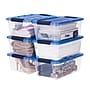 Iris Stack & Pull 12 Qt. Snap Lid Storage Boxes, Clear/Navy, 6/Carton (100306-CT)~#|#~0AE2B647-355E-4191-9B61F16558525DCB_sc7