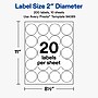 Avery Round Laser/Inkjet Multipurpose Labels, 2" Round, White, 20 Labels/Sheet, 10 Sheets/Pack (19479311255)~#|#~116C66E2-95C3-478D-862016C7CAA47B41_sc7