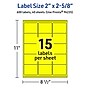 Avery Laser/Inkjet Multipurpose Rectangle Labels, 2" x 2-5/8", Neon Yellow, 600/Pack (94235)~#|#~17EF1143-8272-47E1-870EC7363C449184_sc7