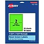 Avery Rectangle Multipurpose Labels, 4.75" x 7.75", Neon Green, 40/Pack (94255)~#|#~192DE755-4BEB-40D5-99A4700D6A01FA2B_sc7