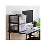 Iris 2-Compartment Stackable Desktop Storage Drawer, Black/Translucent White, 4/Carton (116352CT)~#|#~240D6EA3-C1F7-4B43-A3DEEA362CC67B1B_sc7