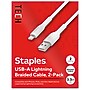 Staples TECH Lightning to USB-A Charging Cable, 3.3 ft, White, Fast Charge/Data Sync Cable, 2-Pack~#|#~25A6C879-1A47-4DB6-AE21B95FB99E5380_sc7