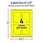 Avery Laser/Inkjet Rectangle Multipurpose Labels, 4" x 3", Neon Yellow, 40/Pack (94252)~#|#~2D072079-A2D0-408E-83F1E2804BDD5DD8_sc7