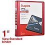 Staples 1" 3-Ring View Binders, D-Ring, Red (58652)~#|#~3D9BA429-84C0-42D0-9172A347A63A743D_sc7