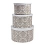 Household Essentials 3-Piece Scallop Print Round Hat Boxes with Faux Leather Lids, Olive/Cream (HH629-1)~#|#~3EB1A5D1-AB9B-4821-923A8281AD230619_sc7
