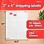 Staples Laser/Inkjet Shipping Labels, 2" x 4", White, 10 Labels/Sheet, 250 Sheets/Pack, 2500 Labels/Box (ST18066-CC)~#|#~52C3D51E-FD00-4341-9DAAD86EBFA1C98C_sc7