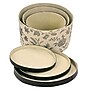 Household Essentials 3-Piece Round Hat Boxes with Lids with Floral Print with Faux Leather Lids, Black/Tan (HH619-1)~#|#~56F29BB5-00A4-4260-99D521B9618C5A18_sc7