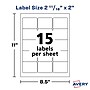 Avery Laser/Inkjet Media Labels, 2" x 2-11/16", White, 15/Sheet, 25 Sheets/Pack (6490)~#|#~63A41BB7-03E0-4CD5-8E6275EFE4DE6D07_sc7
