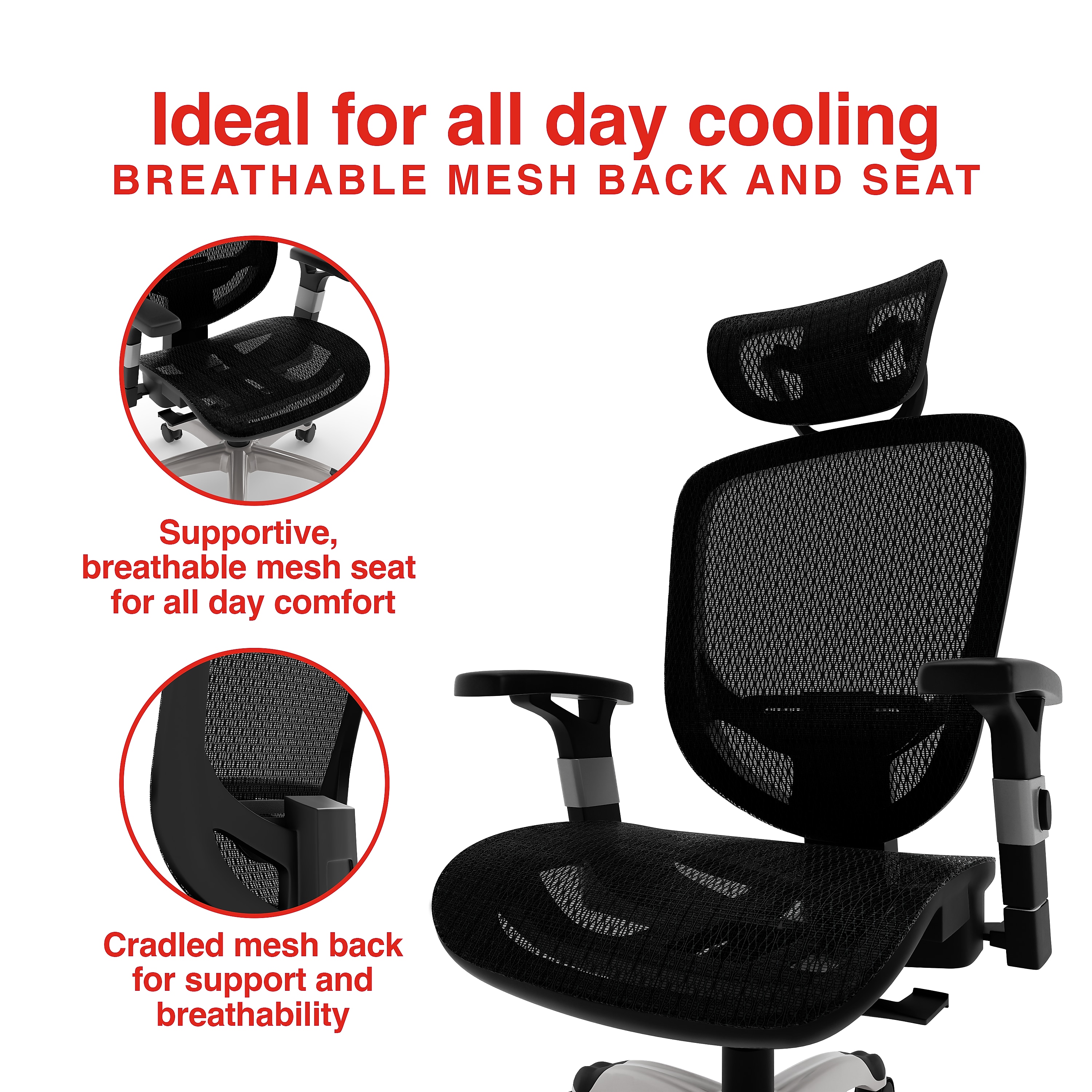 Staples Hyken Ergonomic Mesh Swivel Task Chair - Thumbnail 4