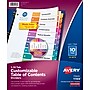 Avery Ready Index Table of Contents Paper Dividers, 1-10 Tabs, Multicolor, 24 Sets/Box (11169)~#|#~7494E7E6-83AC-45F8-A08404E91428BBB6_sc7
