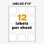 Avery UltraDuty Waterproof Laser GHS Chemical Labels 2" x 2", White, 12 Labels/Sheet, 50 Sheets/Box (60506)~#|#~787178EE-8F16-4515-9CD587FDF4B7F9AB_sc7