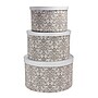 Household Essentials 3-Piece Round Hat Boxes with Lids with Vibrant Scallop Print with Faux Leather Lids, Olive/Cream (HH629-1)~#|#~7E221006-3D90-4ECA-ADD8EF517553C9F1_sc7