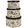 Household Essentials 3-Piece Round Hat Boxes with Lids with Floral Print with Faux Leather Lids, Black/Tan (HH619-1)~#|#~90214D42-0E16-4FF1-910D5B2573537D9C_sc7