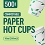 Perk Eco Compostable Paper Hot Cups, 10 Oz Disposable Cups for Hot Beverages, White/Green~#|#~931D9420-842E-4800-84D0617B4531D306_sc7