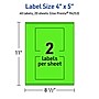 Avery Laser/Inkjet Multipurpose Rectangle Labels, 4" x 5", Neon Green, 40/Pack (94253)~#|#~A503F34B-FC7A-4EBF-A59F86A8A703F2EC_sc7