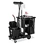 Rubbermaid Executive Janitor Cleaning Cart, 3 Shelf, 8", 4" Caster, 21.8" x 46" x 38", Black~#|#~B587C800-C758-457B-8FB1F8B4F3B3D555_sc7