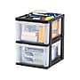 Iris 2-Compartment Stackable Desktop Storage Drawer, Black/Translucent White, 4/Carton (116352CT)~#|#~BD789B03-3443-461B-A76578A089468620_sc7