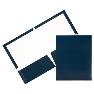JAM PAPER Plastic 2 Pocket School Folders With Prongs - Dark Blue, 9.5" X 11.5", 3 Pack, Metal Clasps