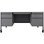 Hirsh 60"W Double-Pedestal Mobile Teacher's Desk, Platinum/White (22649)~#|#~CEC54290-8B3F-4ADD-9734C531D843A3CA_sc7
