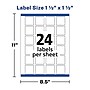 Avery Print-to-the-Edge Laser/Inkjet Labels, 1 1/2" x 1 1/2", White, 24 Labels/Sheet, 25 Sheets/Pack, 600 Labels/Pack (22805)~#|#~D6E7679F-43F2-43D4-8C571F3215F0FE5D_sc7