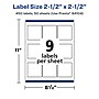 Avery Laser/Inkjet Square Multipurpose Labels, 2.5" x 2.5", Matte White, 450 Labels/Box (94104)~#|#~ED1A9F66-808E-45F4-A11C5334BA42EB9C_sc7