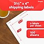 Staples Mailing Labels, Laser & Inkjet Printer Compatible Address Labels, 3.33 x 4, 6 Labels per Sheet, 100 Sheets, White~#|#~F4A360F6-7836-452A-AE2D0D9FB6614C11_sc7