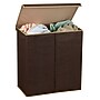 Household Essentials Collapsible Double Hamper with Lid, Poly, Dark Coffee Linen (5614)~#|#~m000291318_sc7