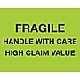 Tape Logic Labels, "Fragile Handle With Care - High Claim Value", 8" x 10", Fluorescent Green, 250/Roll (DL1333)~#|#~m004078356_sc7