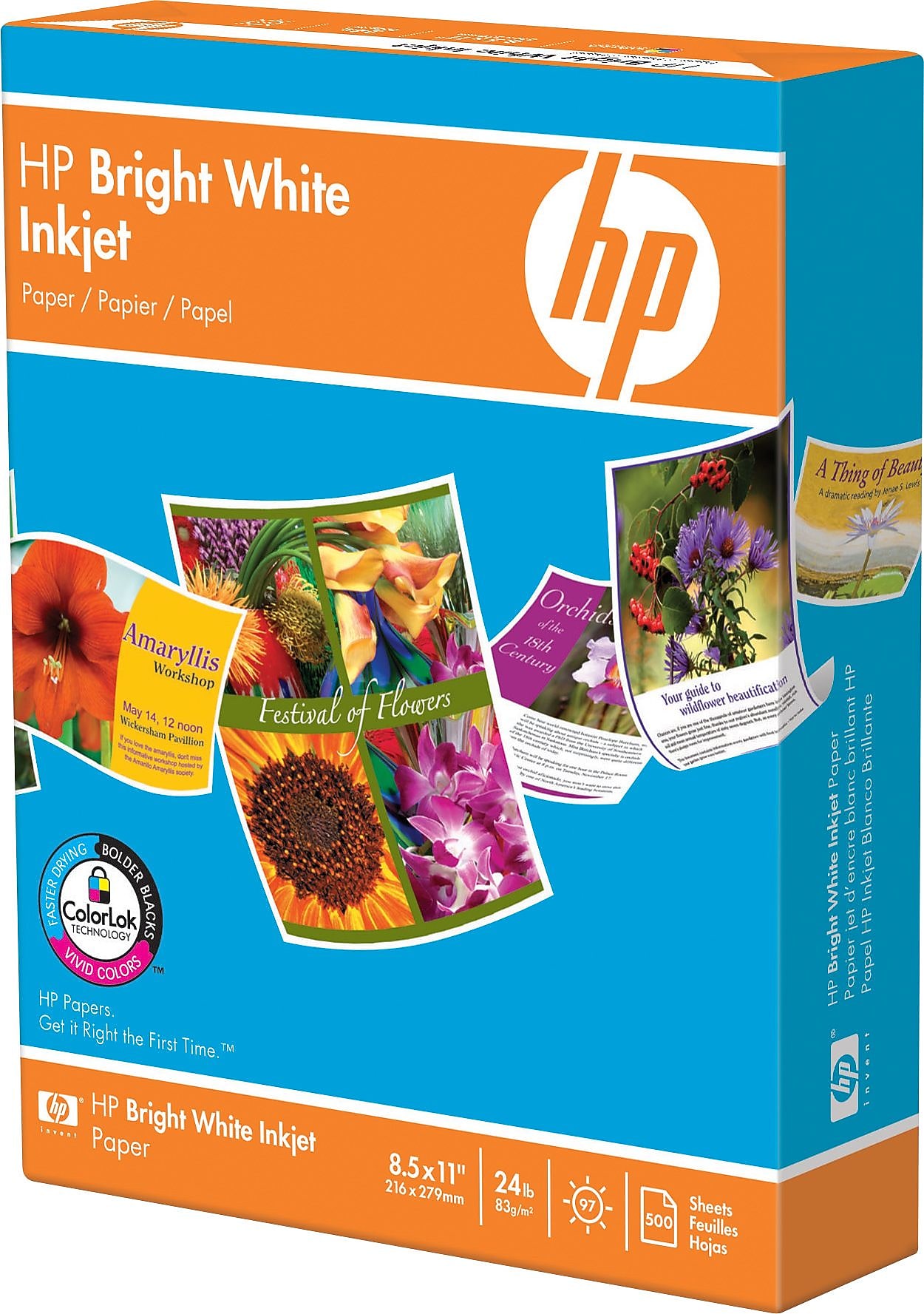 Hp Bright White Inkjet Paper 97 Brightness 24lb 81/2 x 11 500 Sheets