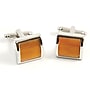 Bey-Berk Rhodium Plated Cufflinks With Semi Precious Orange Stone (J202)~#|#~s0633193_sc7