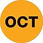 Tape Logic 2" Circle "OCT" Months of the Year Label, Fluorescent Orange, 500/Roll~#|#~s0708017_sc7