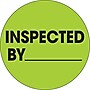 Tape Logic 1" Circle "Inspected By" Label, Fluorescent Green, 500/Roll~#|#~s0708490_sc7