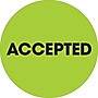 Tape Logic 2" Circle "Accepted" Label, Fluorescent Green, 500/Roll~#|#~s0708747_sc7