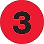 Tape Logic 1" Circle "3" Number Label, Fluorescent Red, 500/Roll~#|#~s0708783_sc7