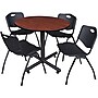 Regency Seating Kobe 42" Round Breakroom Table- Cherry & 4 'M' Stack Chairs- Black~#|#~s1076302_sc7