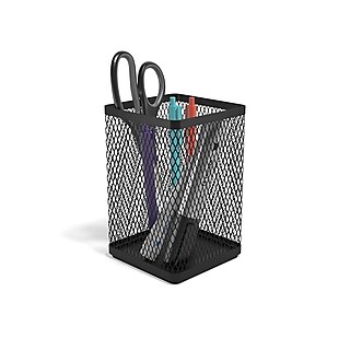 Black Mesh Pen Holder - Oval Metal Desk Organizer 3.93x3.54x1.37 Inches