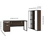 Bestar Aquarius 66" Computer Desk with Single Pedestal and 2 Storage Cabinets, Antigua/White (114851-000052)~#|#~sp118567419_sc7