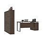 Bestar Aquarius 66" Computer Desk with Single Pedestal and 2 Storage Cabinets, Antigua/White (114851-000052)~#|#~sp118567420_sc7