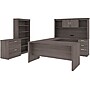 Bestar Logan 66" U-Shaped Executive Desk with Hutch, Lateral File Cabinet, and Bookcase, Bark Grey (46851-47)~#|#~sp118668862_sc7
