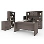 Bestar Logan 66" U-Shaped Executive Desk with Hutch, Lateral File Cabinet, and Bookcase, Bark Grey (46851-47)~#|#~sp118668863_sc7