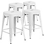 Flash Furniture 24" High Backless White Metal Indoor-Outdoor Counter Height Stool with Square Seat, 4 Pack (4CH3132024WH)~#|#~sp137088044_sc7