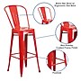 Flash Furniture Commercial Grade 30" High Red Metal Indoor-Outdoor Barstool with Removable Back, 4 Pack (4CH3132030GBRED)~#|#~sp137090786_sc7