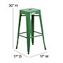 Flash Furniture Commercial Grade 30" High Backless Green Metal Indoor-Outdoor Barstool with Square Seat, 4 Pack (4CH3132030GN)~#|#~sp137090884_sc7
