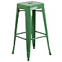 Flash Furniture Commercial Grade 30" High Backless Green Metal Indoor-Outdoor Barstool with Square Seat, 4 Pack (4CH3132030GN)~#|#~sp137090890_sc7