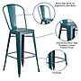 Flash Furniture Commercial 30" High Distressed Kelly Blue-Teal Metal Indoor-Outdoor Barstool with Back, 4 Pack (4ET353430KB)~#|#~sp137092257_sc7
