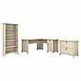 Bush Furniture Salinas 60"W L Shaped Desk with Lateral File Cabinet and 5 Shelf Bookcase, Antique White (SAL003AW)~#|#~sp164701097_sc7